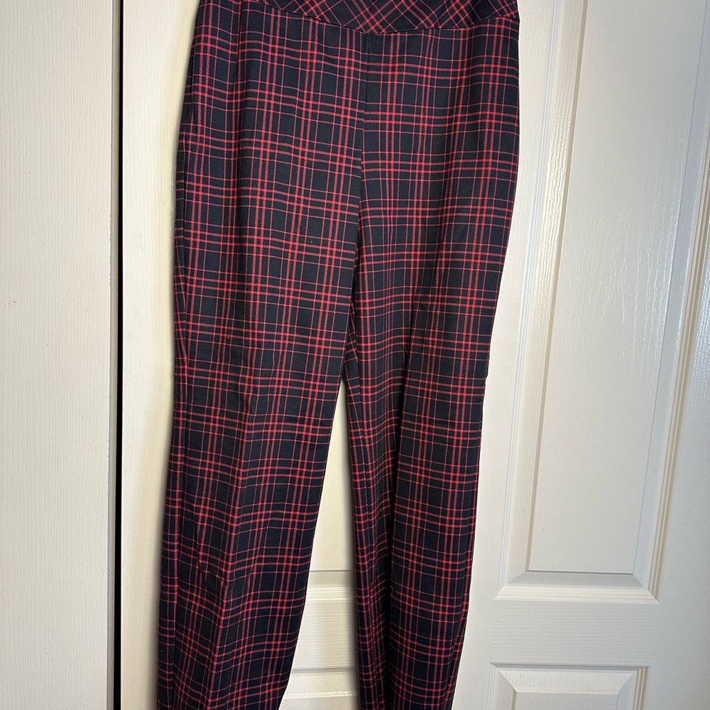 Allison Daley Black and Red Plaid Straight Leg Pants
